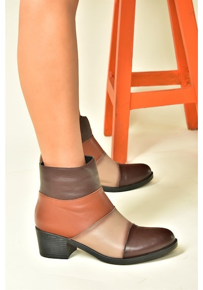 Fox Shoes Vizon/taba Hakiki Deri Alçak Topuklu Kadın Bot N555703003 Vizon - Taba