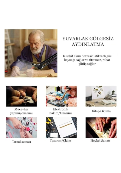 Işıklı Masaüstü Akrobat Büyüteç Tırnak Bakımı-mucevher Yapımı-elektronikçiler-kitap Okuma Vs....
