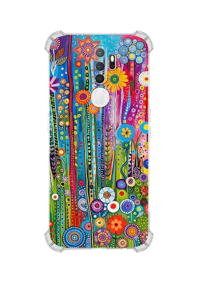 Printify Oppo A9 2020 İle Uyumlu Düşlerin Dansı Serisi Folklorik Bahçe Tasarımlı Uv Baskılı Köşe Korumalı Antişok Kılıf Şeffaf