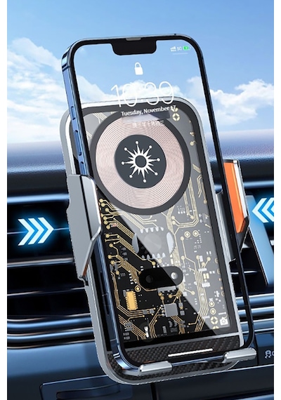 Wireless Magesafe Sensörlü Açılır Kanatlar 15 Watt Yeni Nesil Araç İçi Cep Telefonu Tutucu C10 Kahverengi