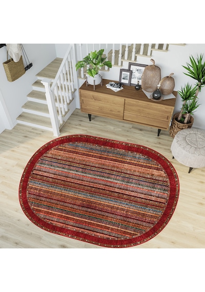 Rovigo Home Dijital Baskı Yıkanabilir Kaymaz Taban Oval Salon Halısı RVG7223-HT647 Çok Renkli