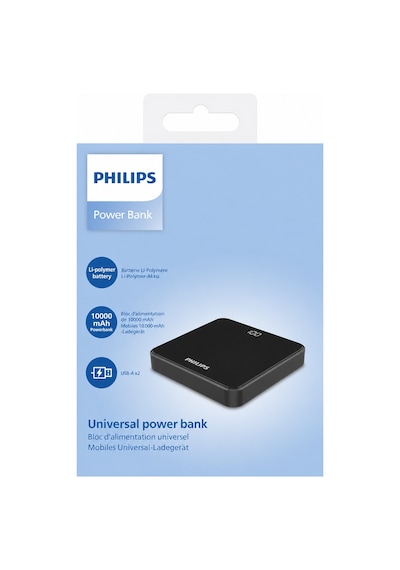 Philips Dlp7717nb/00 10000mah Powerbank 2 Usb Çıkışlı Lcd Göstergeli Taşınabilir Şarj Cihazı Siyah