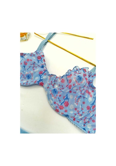 La Linaa Jasmin Mavi Çiçek Desenli Tanga Külotlu Sütyen Takım Mavi - 689426661 Mavi