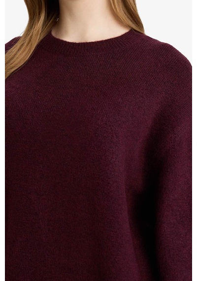Defacto Loose Fit Bisiklet Yaka Triko Kazak Tunik G7239ax25cwbr504 Bordo-br504
