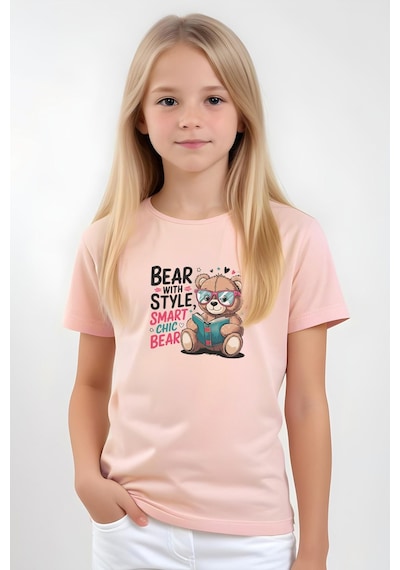 Fyk Kids Kız Çocuk Basic Bear Stayle Baskılı T-shirt Somon