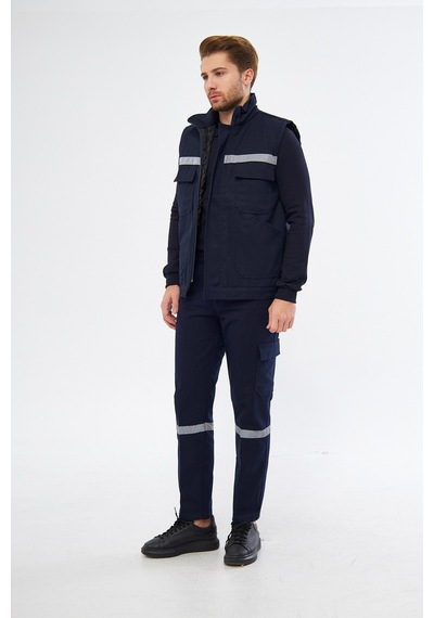 İş Elbisesi Yelek Pantolon Takım 7/7 Gabardin Kumaş Reflektörlü Lacivert