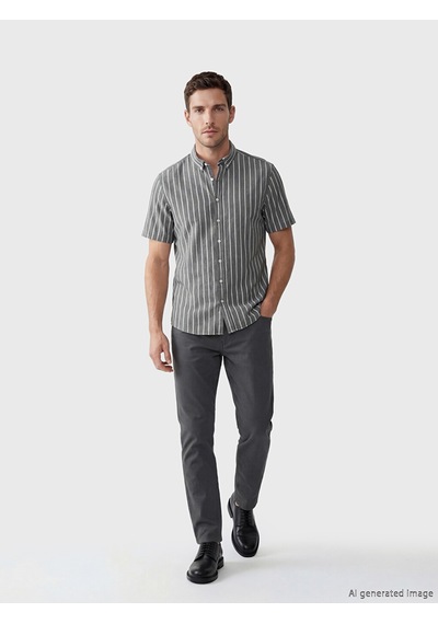 Lcwaıkıkı Classic Kahverengi Regular Fit Çizgili Oxford Erkek Gömlek