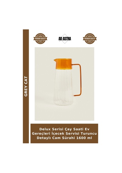 Delux Serisi Çay Saati Ev Gereçleri İçecek Servisi Turuncu Detaylı Cam Sürahi 1600 Ml