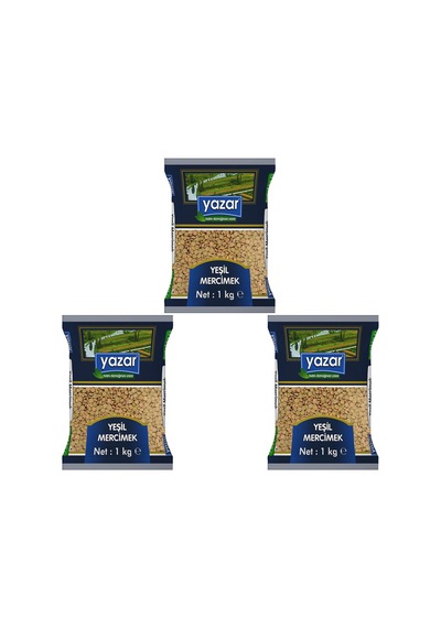 Yazar Yeşil Mercimek 1 Kg X 3 Paket