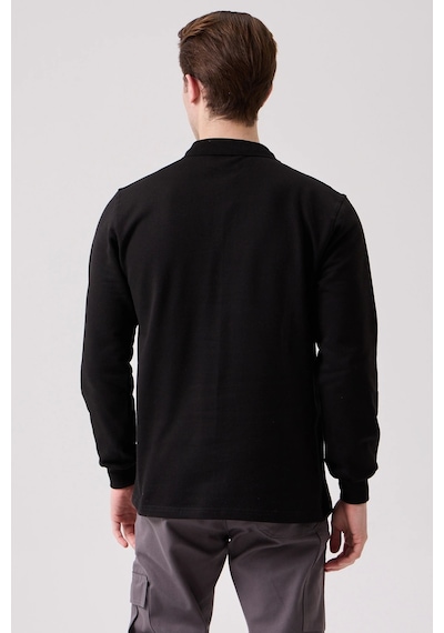 Galanthus Polo Sweat Uzun Kollu Pamuklu Sweatshirt İş Ve Günlük Kullanım İçin Siyah