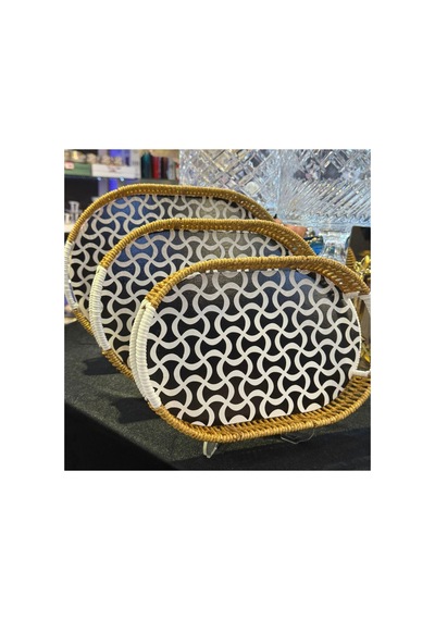 3 Lü Oval Hasır Tepsi Bej