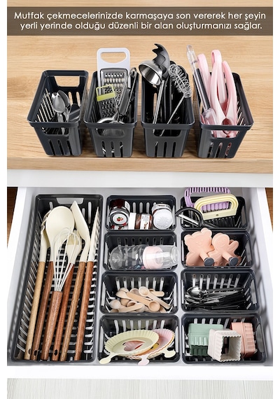 13 Parça Modüler Çekmece İçi Organizer Set - Banyo Mutfak Makyaj Aksesuar Ofis Düzenleyici Siyah