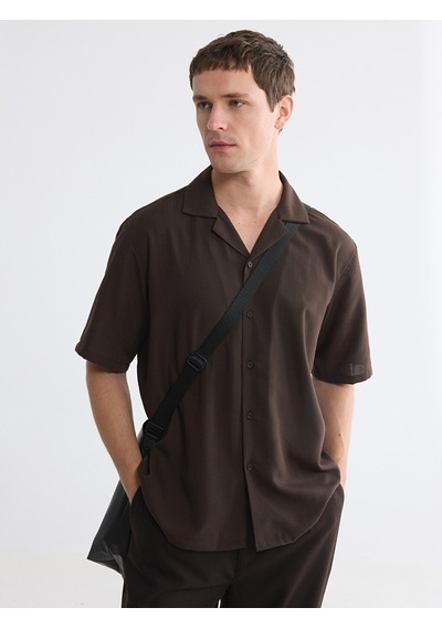 Lcw Vision Kahverengi Regular Fit Resort Yaka Krinkle Erkek Gömlek