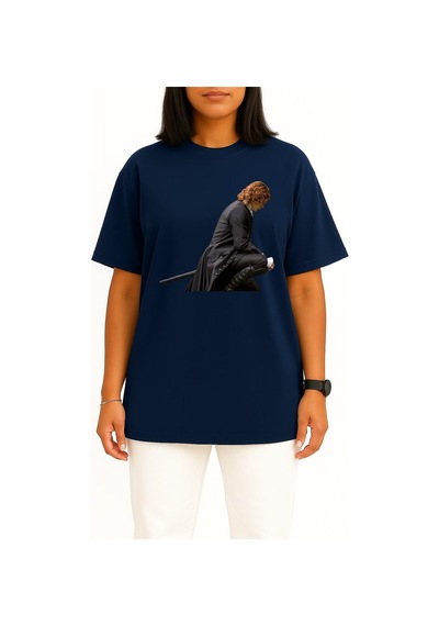 Bahriyeli Collection Oversize Jamie Fraser Outlander Göğüs Baskılı Unisex T-shirt Lacivert