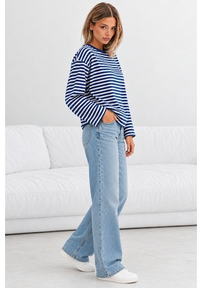 Hiccup Bıpantolon Kadın Oversize Çizgili Bisiklet Yaka Sweatshirt Çok Renkli 07