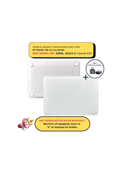 Macbook Air 15.3 İnç Kılıf A2941 M2 A3114 M3 A3241 M4 A3448 M5 Uyumlu Mat Hard Case Şeffaf Tpu Sert Kapak İnce Hafif Çizik Darbe Koruyucu Şeffaf Belirtilmemiş