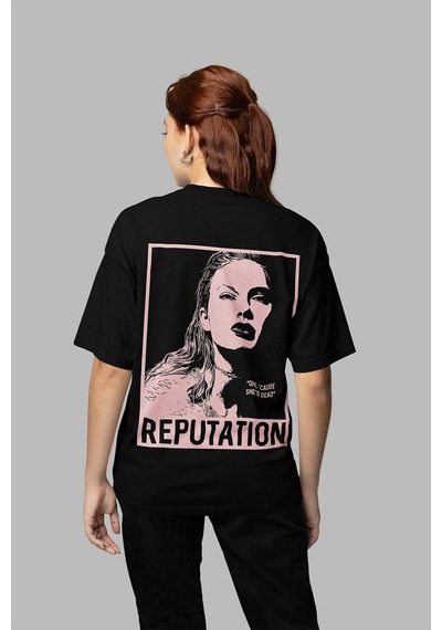 Sevbano Taylor Swift Reputation Albüm Baskılı Unisex Oversize Şarkıcı Tiş Siyah