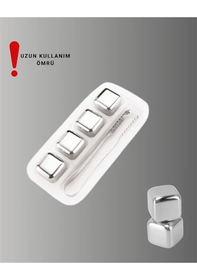 Yeniden Kullanılabilir 304 Çelik Metal Buz Küpleri 4'lü Set Diğer