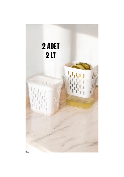 2'li Süzgeçli Dikdörtgen Saklama Kabı Seti - Turşuluk, Zeytinlik, Çok Amaçlı 2 X 2lt Beyaz - 695367914 Beyaz