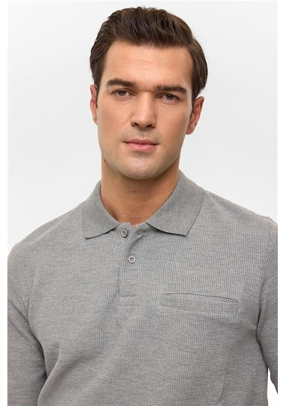 SÜVARİ Gri Regular Armürlü Polo Yaka Sweatshirt Gri