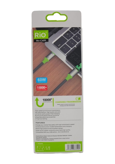 Rio Type-c To Type-c Kablo 60w Gücünde 1 Metre Uzunluğunda Kaliteli Sağlam Kablo