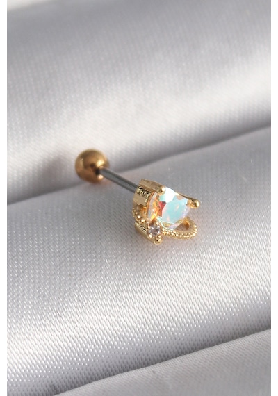 316l Çelik Gold Renk Zirkon Taşlı Kalp Tragus Piercing Renkli