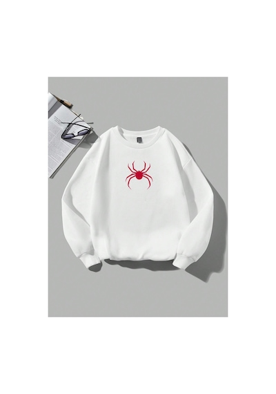 Tarzsokak Coolane Bol Örümcek Desenli Sweatshirt Beyaz