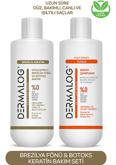 Dermalog Saç Düzleştirici Keratin Brezilya Fönü 500 ML + Dermalog Tuzsuz Şampuan 500 ML
