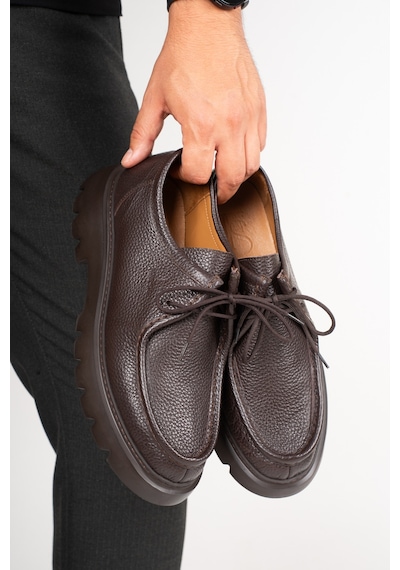 Fame Step Hakiki Deri Erkek Casual Ayakkabı +4.5 Cm Boy Uzatan Kalın Taban Günlük Bağcıklı Comfort Vicenza Kahve Kahverengi