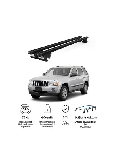 Venüs Jeep Grand Cherokee 2005-2010 Uyumlu Siyah Ara Atkı Port Bagaj Tavan Barı