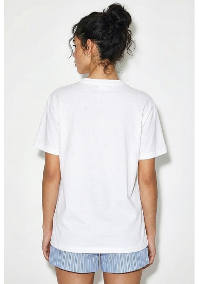 Shade Kadın Pamuk El İşi Minimal Nakış Detaylı  Tasarım T-shirt 1003 60282051 - Beyaz L