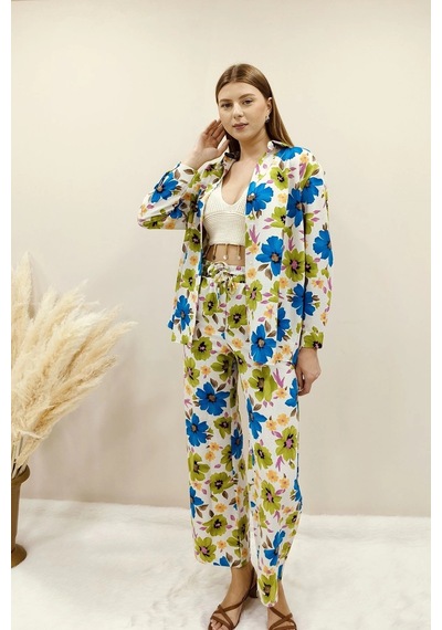 Asprinfashion Çiçek Desenli Viskon Takım Çok Renkli