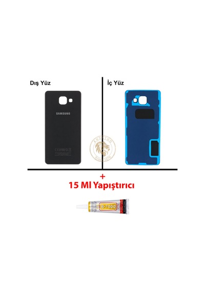 Samsung Galaxy A5 2016 A510 Siyah Renk Arka Kapak + B7000 Yapıştırıcı Arka Cam Batarya Kapağı Pil Kapağı Lazer Kesim Back Cover Galaxy A5 2016 Uyumlu