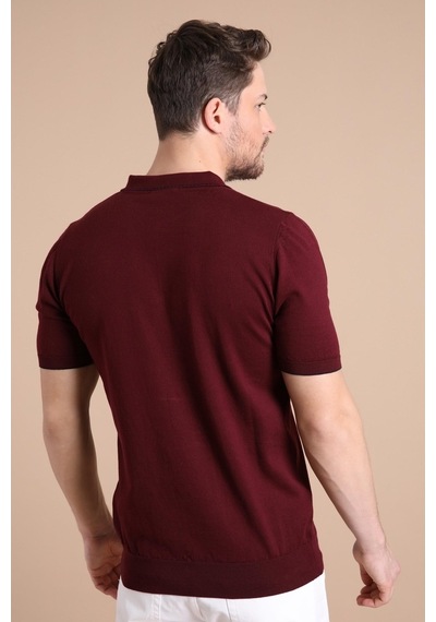 Ferraro Bordo Polo Yaka Fermuarlı Erkek Pamuk Triko T-Shirt-Bordo (417942847) Bordo