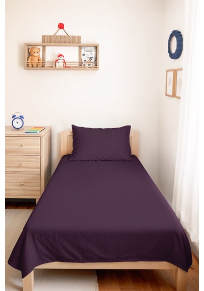 Mor Kapitone Genç Odası Tek Kişilik Pike Takımı - Modern Mürdüm 160x220 Cm Kapitone Yatak Örtüsü Puslu Amber Kıyısı