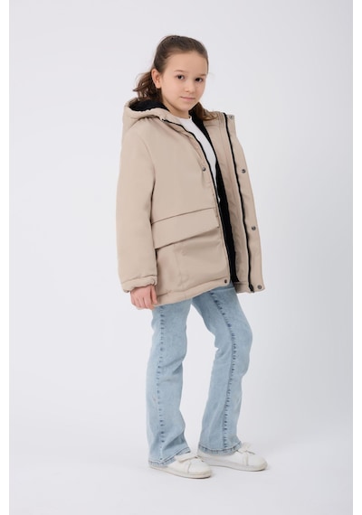 Spor Kız Çocuk Kürklü Su Ve Rüzgar Geçirmez Kapüşonlu 3 Mont Parka-121 Taş
