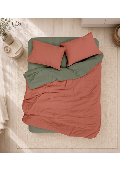 Cotton Box Plain Çift Kişilik Nevresim Takımı Kiremit-haki