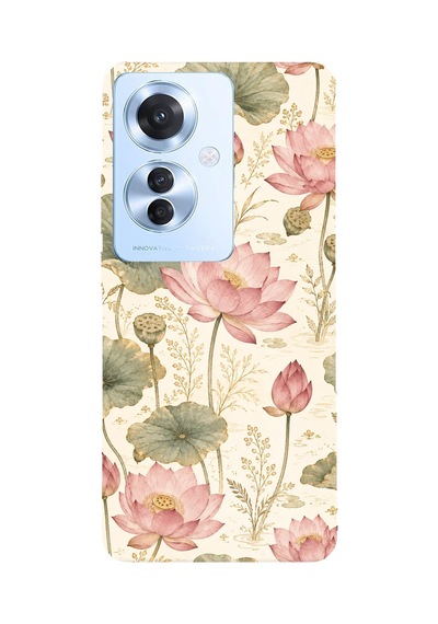 Oppo Reno 11f Uyumlu Pastel Pembe Lotus Baskılı Silikon Kılıf