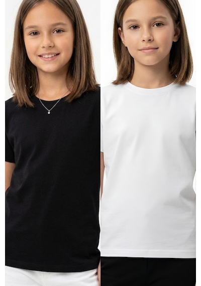 Modanıno Kız Çocuk 2'li T-shirt Geniş Kalıp Ve Basic 6-14 Yaş 12692ds Siyah