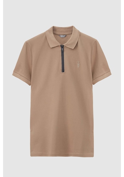 D's Damat Slim Fit Vizon Pike Dokulu Yarım Fermuarlı Polo Yaka T-shirt 4ec14ortfrplo Vizon
