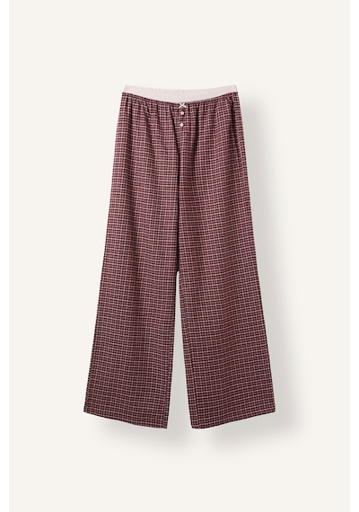 Defacto Regular Fit Bisiklet Yaka Uzun Kollu Üst Ekose Desenli Geniş Paça Alt Flanel Pijama Takımı H4398ax26aubr285 Bordo-br285
