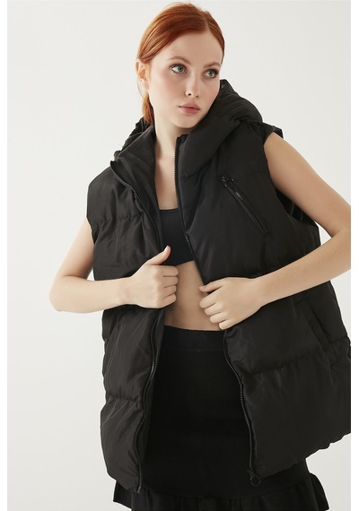 Meecy Kadın Oversize Şişme Yelek Black Black
