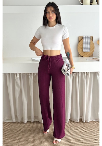 Noa & Noa Kadın Bol Paça Sardonlu Kalın Pantolon Kışa Özel & Konforlu Stil Bordo