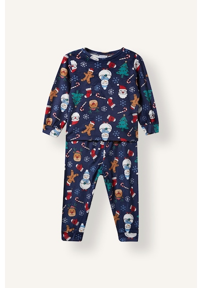 Defacto Bisiklet Yaka Baskılı Kadife 2li Pijama Takımı Erkek Bebek I2474a526cwnv256 Lacivert-nv256