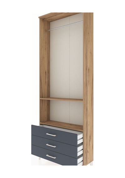 Arges Dolap 2 Raflı 3 Çekmeceli Tek Askılı 88x30x243 Çam-antrasit Atlas Çam