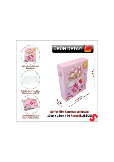Bebek Fotoğraf Albümü Kutulu, 40 Resimlik - Pembe Biberon