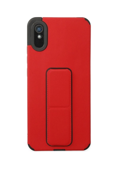 Xiaomi Redmi 9a Kılıf Mega Standlı Silikon - Kırmızı -