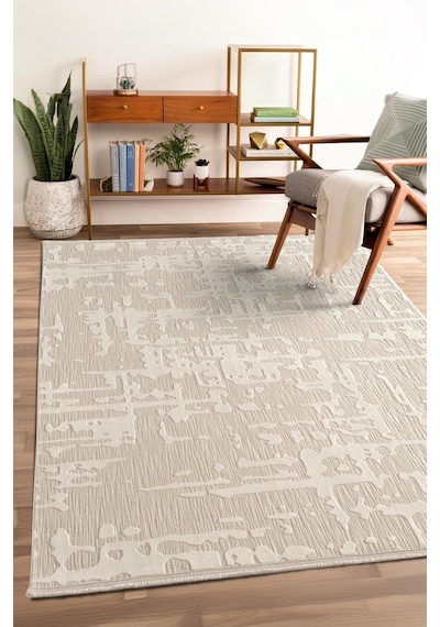 Tablo Tl011a Beyaz Halı Geometrik Desen Antialerjik Pamuk Taban Yıkanabilir Salon Halısı Yatak Odası Krem