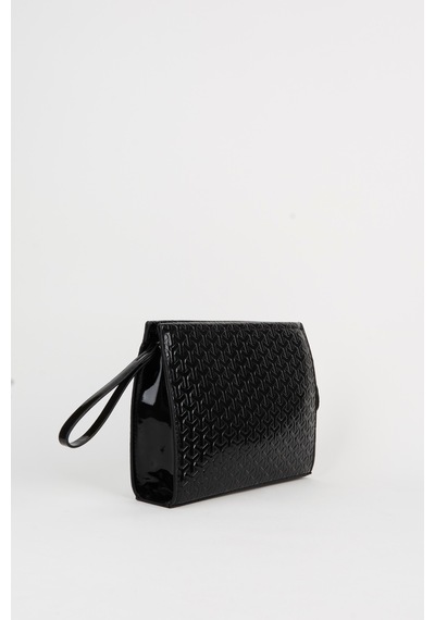 Vivaq Kadın Petunya Dokulu Siyah Astarlı Suni Deri Bilek Askılı Portföy El Ve Clutch Çanta SİYAH