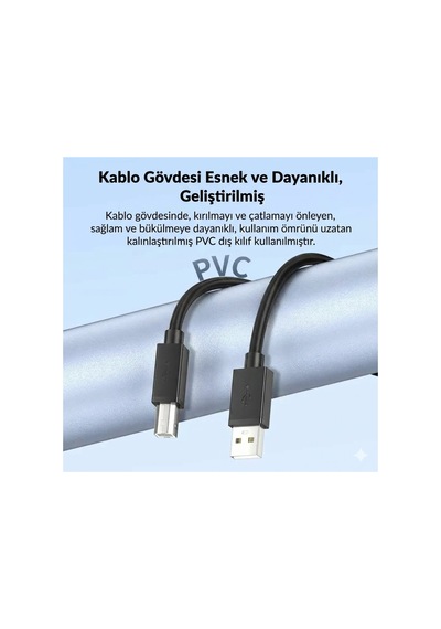 Type-a To Type-b Usb 2.0 Yazıcı Kablosu 5mtr Printer Tarayıcı, Fotokopi İçin Kare Uçlu Veri Kablosu
